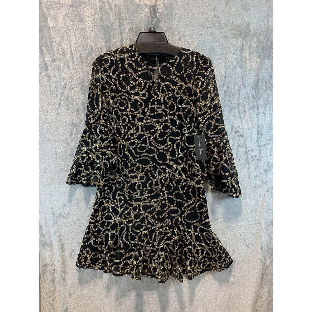 Jessica Howard Womens Black Gold Chain Mesh Ruffle Cocktail Dress JH4P6855 6P